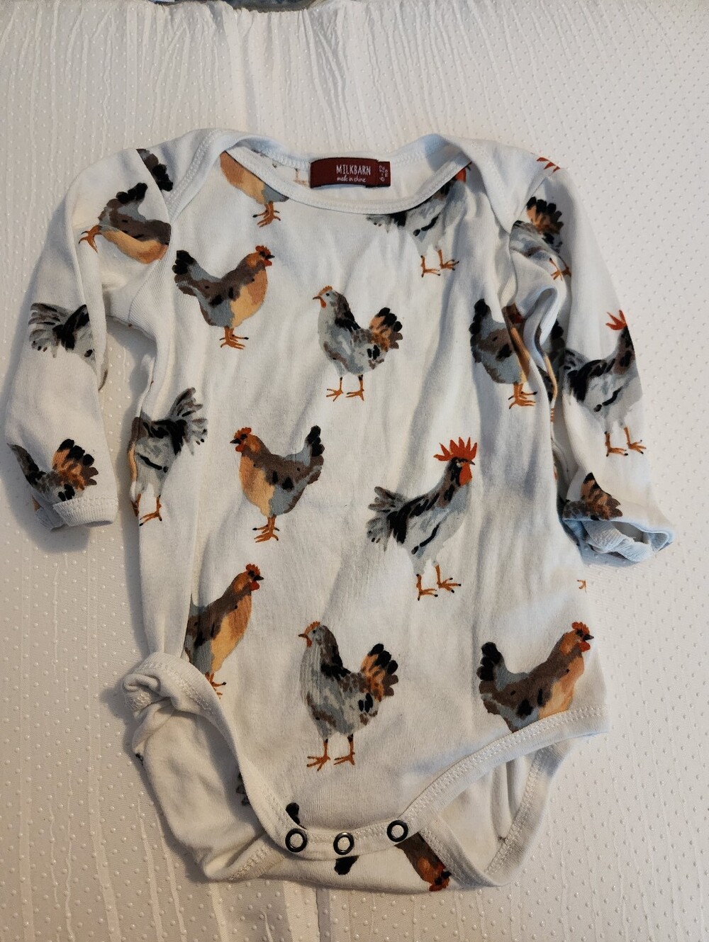Milkbarn White Chicken Print Long-Sleeve Bodysuit